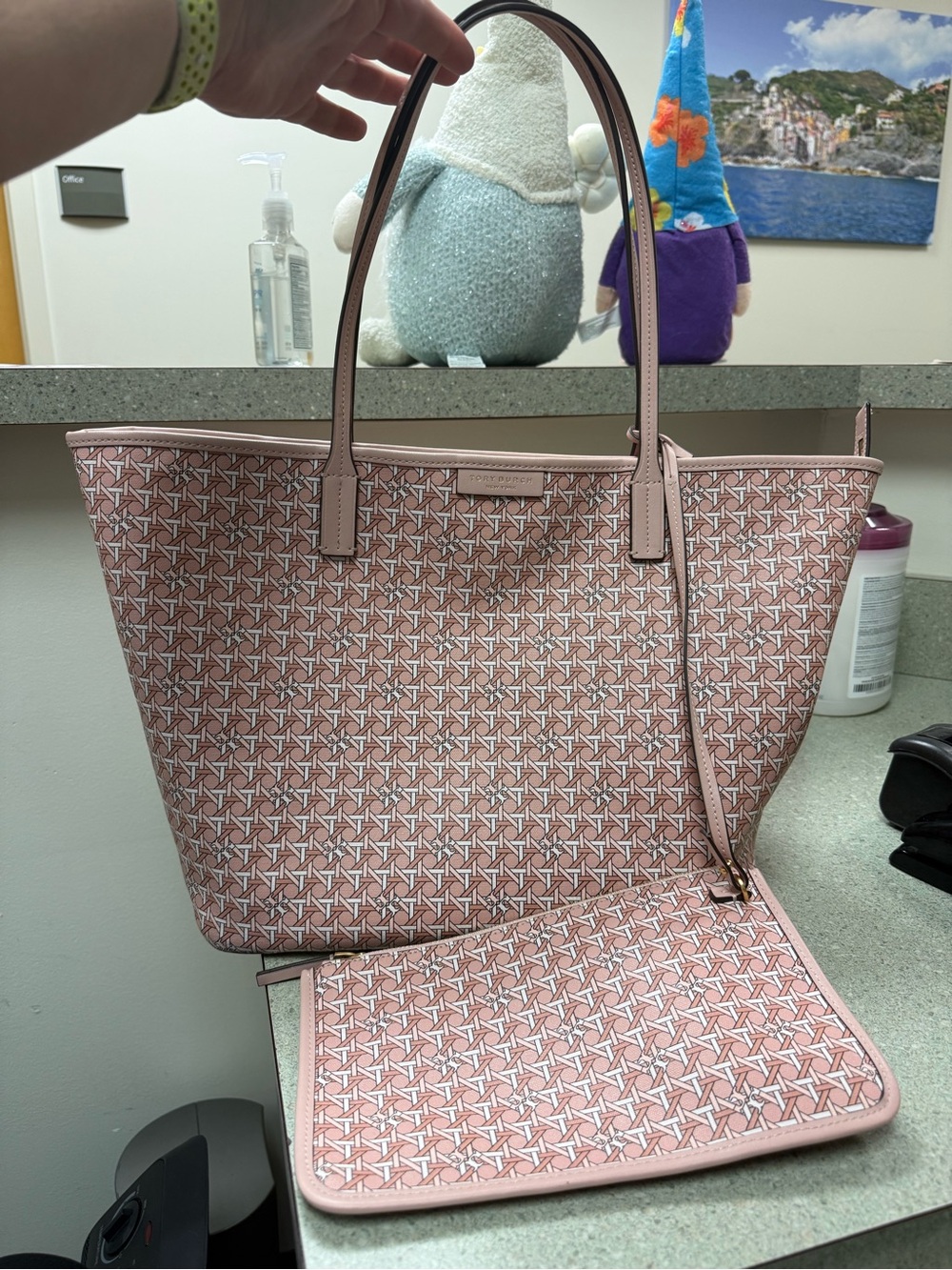 Vintage Tory Burch Ever-Ready Coated Canvas Tote In Winter Peach/Pink